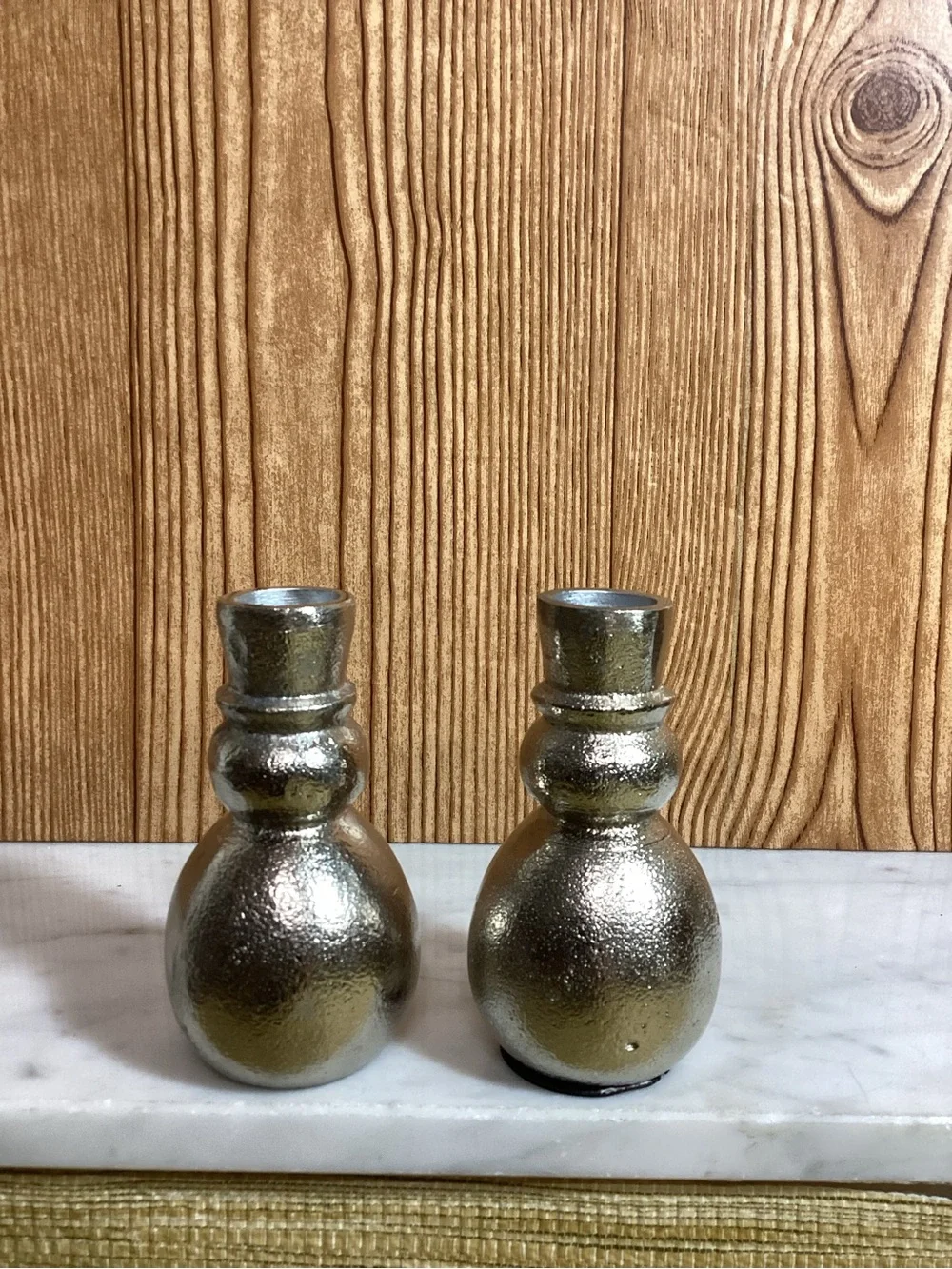 Bee & Willow Silver Textered Decorative Snowman Taper Candle Holders -